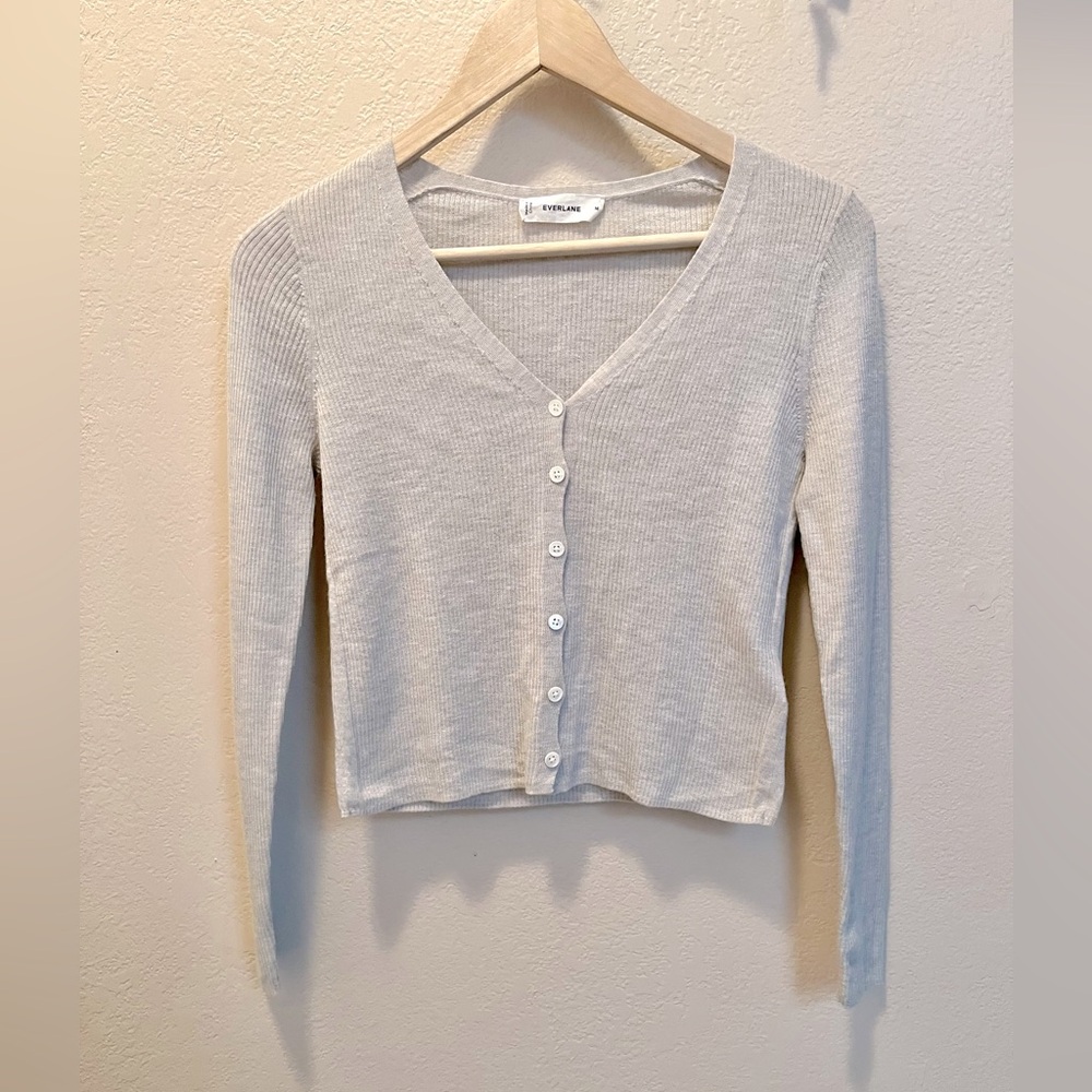 Everlane cardigan in Ultrasoft Merino heather oatmeal
